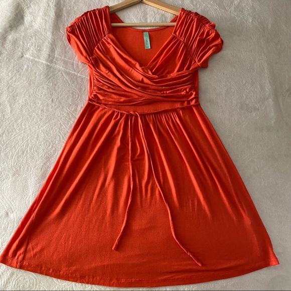 Stretchy Coral Mini Dress - Picture 2 of 11